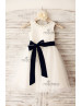 Beaded Ivory Satin Tulle Flower Girl Dress